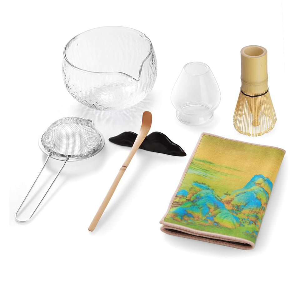 🍵 Set Traditionnel de Cérémonie du Thé Matcha 7 Pièces en Bambou et Verre - Mademoiselle Matcha